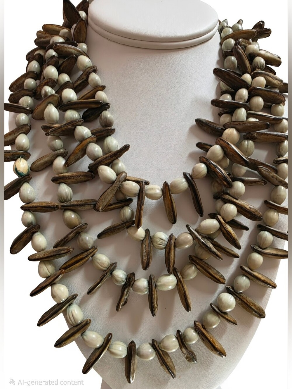 Tribal Ethnic Job's Tears Coix Seed Pod Long Strand Statement Necklace
